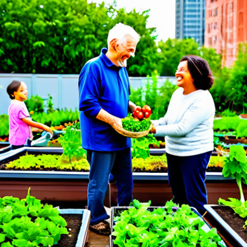 **Prompt 1: Community Harvest in an Urban Garden**
    A diverse group of individuals including adults, elderly, and children, fully clothed in modest, comfortable, and appropriate gardening attire, joyfully engaged in a vibrant rooftop community garden. They are smiling, interacting, sharing fresh produce, and gently tending to various plants, showcasing a strong sense of community and shared accomplishment. The background features a blurred, modern city skyline under natural, bright lighting. The scene highlights human connection and the positive impact of shared labor in an urban green space.
    *   *Quality & Safety Modifiers*: perfect anatomy, correct proportions, natural pose, well-formed hands, proper finger count, natural body proportions, professional photography, high quality, safe for work, appropriate content, fully clothed, family-friendly.
